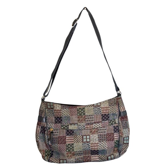 Vintage SAS Tapestry Quilt Leather Patchwork Crossbody Shoulder Purse - Picture 1 of 11